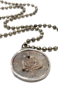 Hand Knotted Pyrite Necklace with Large Reversible Buddha NL-PY-B118 -The Buddha Collection-