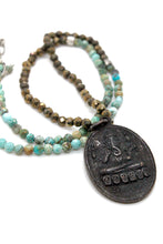 Load image into Gallery viewer, African Turquoise and Pyrite Beaded Necklace with Ganesh Charm NS-AFPY-BkG -The Buddha Collection-
