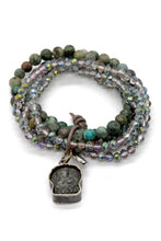 Load image into Gallery viewer, Crystal and African Turquoise Bracelet with Ganesh Charm BL-Drizzle-3G1 -The Buddha Collection-
