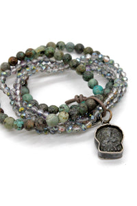 Crystal and African Turquoise Bracelet with Ganesh Charm BL-Drizzle-3G1 -The Buddha Collection-