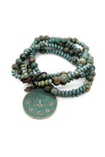 Load image into Gallery viewer, African Turquoise and Crystal with Reversible Buddha Charm BL-4020-GrB2 -The Buddha Collection-
