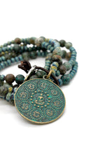 Load image into Gallery viewer, African Turquoise and Crystal with Reversible Buddha Charm BL-4020-GrB2 -The Buddha Collection-
