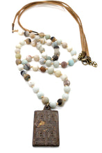 Load image into Gallery viewer, Amazonite and Leather Necklace with Thai Buddha Amulet NL-AZL-4B -The Buddha Collection-
