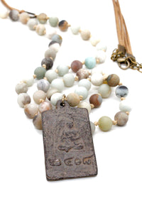 Amazonite and Leather Necklace with Thai Buddha Amulet NL-AZL-4B -The Buddha Collection-