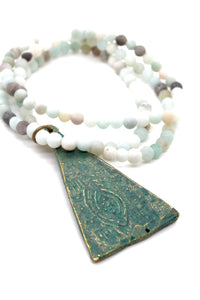 Stretch Amazonite Bracelet or Necklace with Buddha Reversible Charm NS-AZ-GrB -The Buddha Collection-