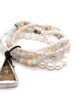 Load image into Gallery viewer, Amazonite and Pearl Mix Bracelet with Two Tone Buddha Charm BL-Surf-B -The Buddha Collection-

