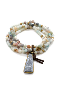 Amazonite and Gold Mix Bracelet with Gold Wrapped Buddha Charm BC-029-AWB3 -The Buddha Collection-