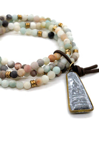 Amazonite and Gold Mix Bracelet with Gold Wrapped Buddha Charm BC-029-AWB3 -The Buddha Collection-