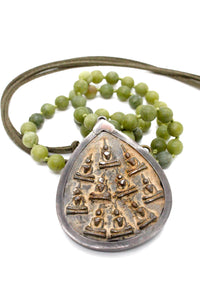Hand Knotted Agate and Leather Necklace with Large Buddha Charm NL-AGL-B160L -The Buddha Collection-