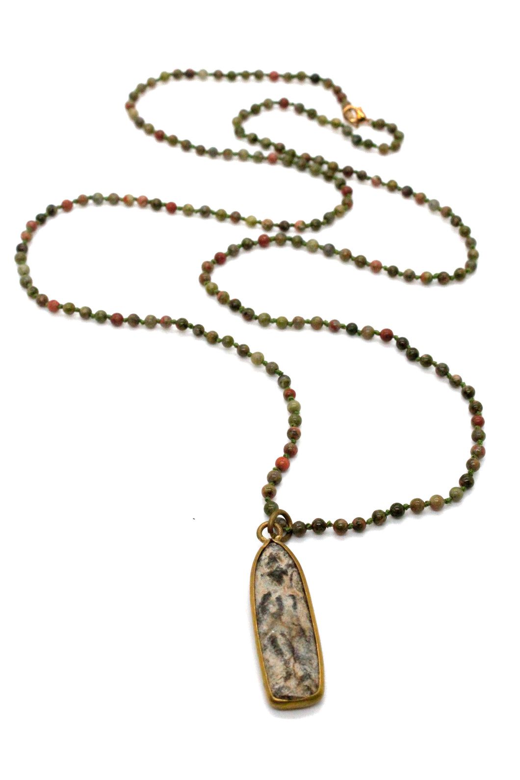 Hand Knotted Delicate Agate Necklace with Gold Wrapped Buddha NL-AG-GLB -The Buddha Collection-