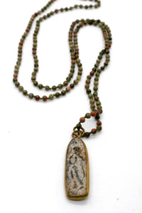 Hand Knotted Delicate Agate Necklace with Gold Wrapped Buddha NL-AG-GLB -The Buddha Collection-