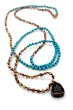 Load image into Gallery viewer, Jasper and Turquoise Hand Knotter Long Necklace with Mini Buddha Charm NL-JPTQ-3G1Sm -The Buddha Collection-
