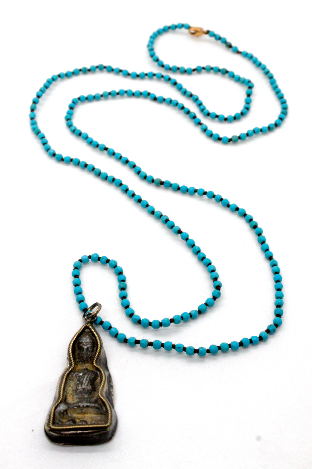Turquoise Hand Knotted Long Necklace with Large Buddha Charm NL-sTQ-B161 -The Buddha Collection-