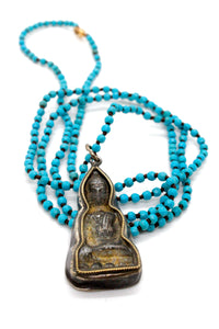 Turquoise Hand Knotted Long Necklace with Large Buddha Charm NL-sTQ-B161 -The Buddha Collection-