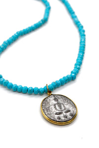 Faceted Turquoise Stretch Necklace or Bracelet with Mini Buddha Charm NS-TQ-AWB2 -The Buddha Collection-