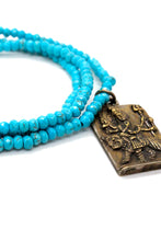 Load image into Gallery viewer, Faceted Turquoise Necklace or Bracelet with Durga Charm NS-TQ-GL -The Buddha Collection-
