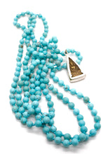Load image into Gallery viewer, Extra Long Hand Knotted Turquoise Necklace with Two Tone Buddha NLL-TQ-B -The Buddha Collection-
