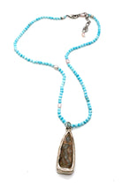 Load image into Gallery viewer, Short Turquoise and Freshwater Pearl Necklace with Buddha Charm NS-TQP-LB -The Buddha Collection-

