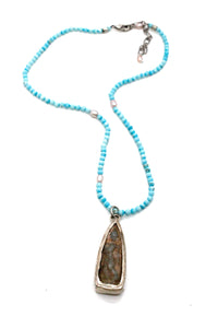 Short Turquoise and Freshwater Pearl Necklace with Buddha Charm NS-TQP-LB -The Buddha Collection-