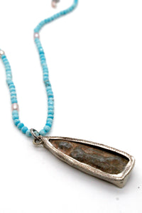 Short Turquoise and Freshwater Pearl Necklace with Buddha Charm NS-TQP-LB -The Buddha Collection-