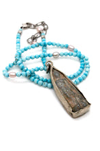 Load image into Gallery viewer, Short Turquoise and Freshwater Pearl Necklace with Buddha Charm NS-TQP-LB -The Buddha Collection-

