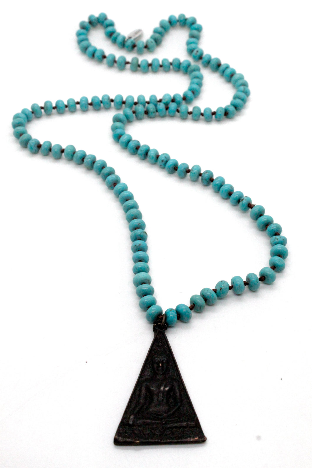Beautiful Hand Knotted Turquoise Necklace with Black Reversible Buddha Charm NL-TQ-BkTB -The Buddha Collection-
