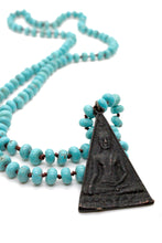 Load image into Gallery viewer, Beautiful Hand Knotted Turquoise Necklace with Black Reversible Buddha Charm NL-TQ-BkTB -The Buddha Collection-
