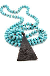 Beautiful Hand Knotted Turquoise Necklace with Black Reversible Buddha Charm NL-TQ-BkTB -The Buddha Collection-