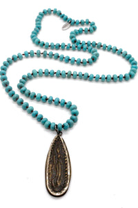 Beautiful Turquoise Hand Knotted Necklace with Reversible Wrapped Buddha Charm NL-TQ-B160 -The Buddha Collection-