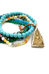 Stone Stretch Bracelet Turquoise Mix with Two Tone Buddha BL-Nature-B -The Buddha Collection-