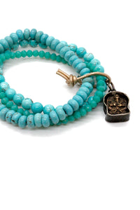 Turquoise and Crystal Mix Stretch Bracelet with Ganesh Charm BL-4007-3G1 -The Buddha Collection-
