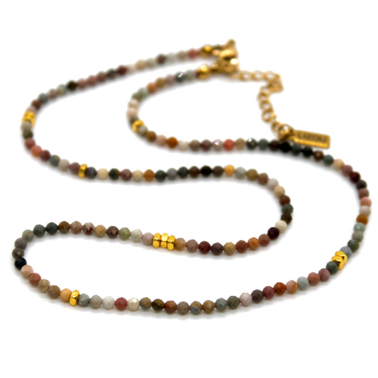 Alashan Agate Stone and Gold Luxury Short Necklace - NC-630