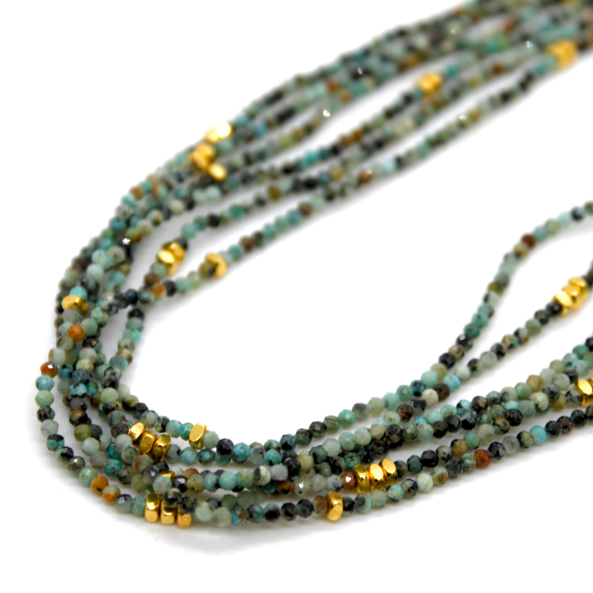 African Turquoise Stone and Gold Luxury Short Necklace - NC-649