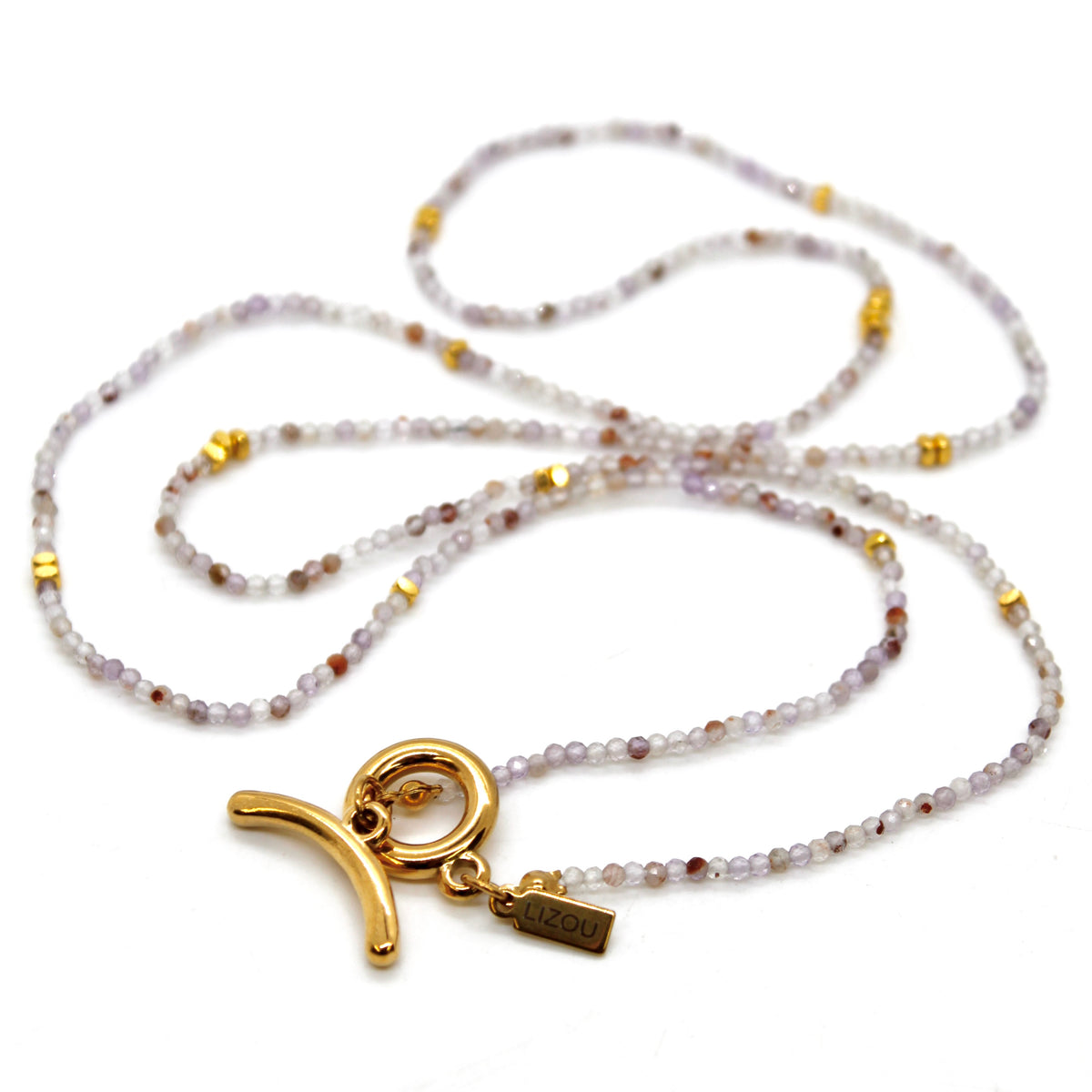 Long Amethyst Quartz Stone and Gold Luxury Necklace - NC-615L