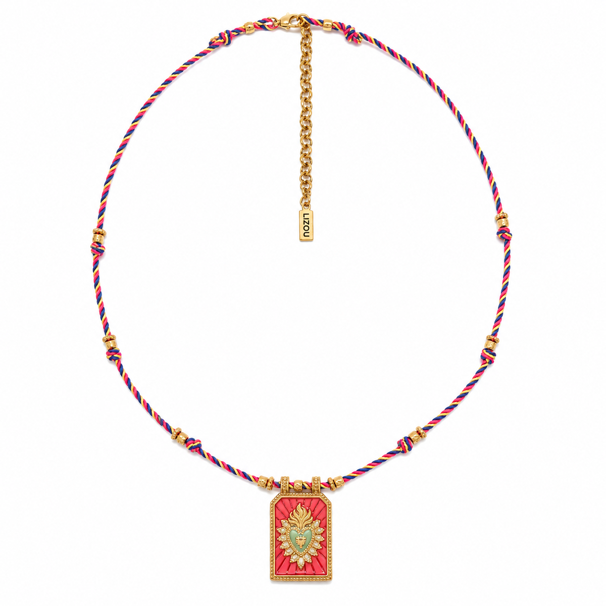 Braided Short Necklace with Flaming Heart Enamel Charm - N2-2801A
