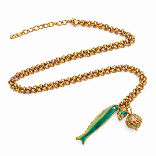 Sample Sale Item - Green Fish Lariat Necklace - SS01
