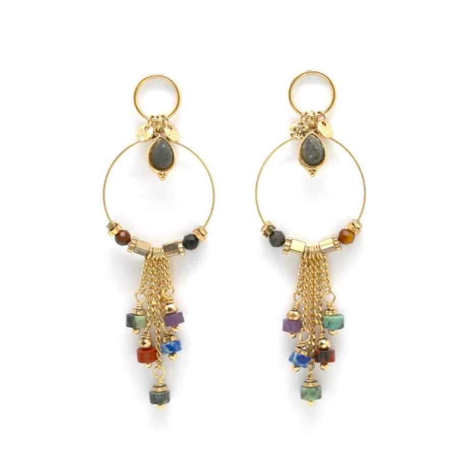 Semi Precious Stone Dangle Earrings - E4-396