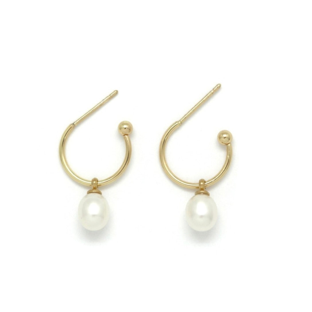 Single White Pearl Small Hoop Earrings - E4-460