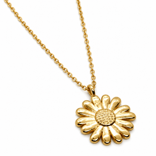 Simple 24K Gold Plate Daisy Flower Pendant Short Necklace -French Flair Collection- N2-2245