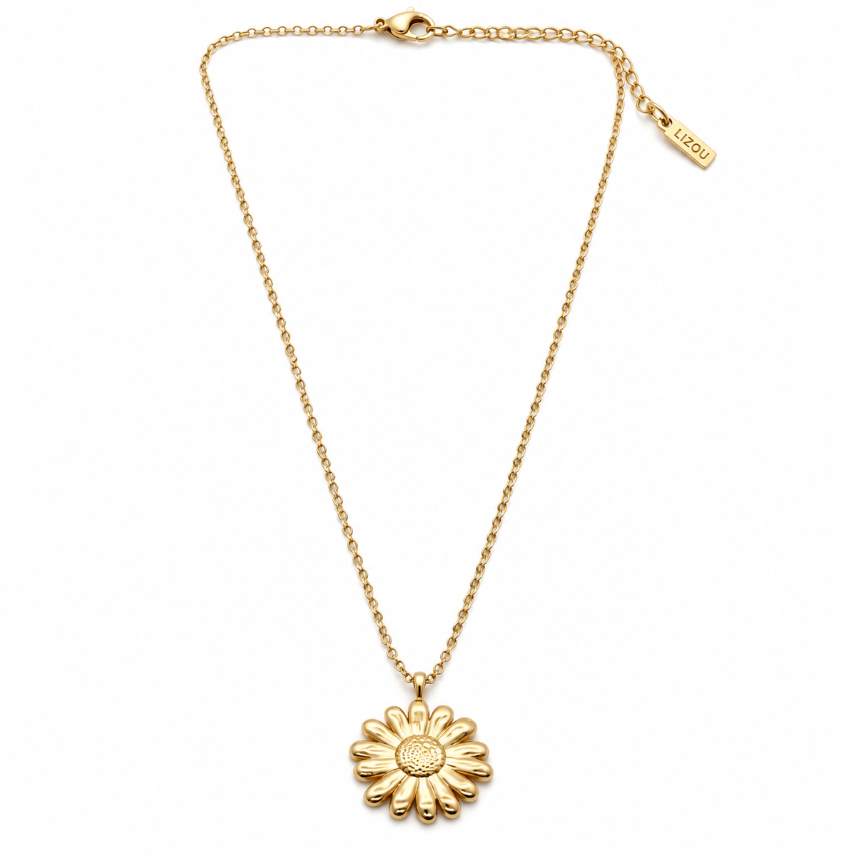 Simple 24K Gold Plate Daisy Flower Pendant Short Necklace -French Flair Collection- N2-2245