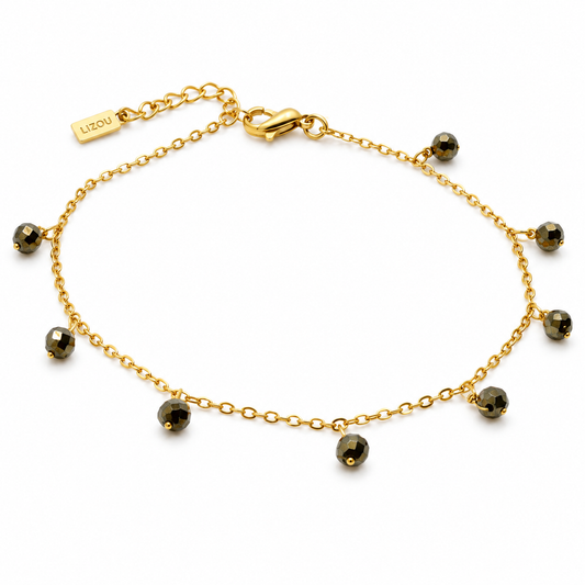 Delicate Pyrite 18K Gold Plate Bracelet -French Flair Collection- B1-2084