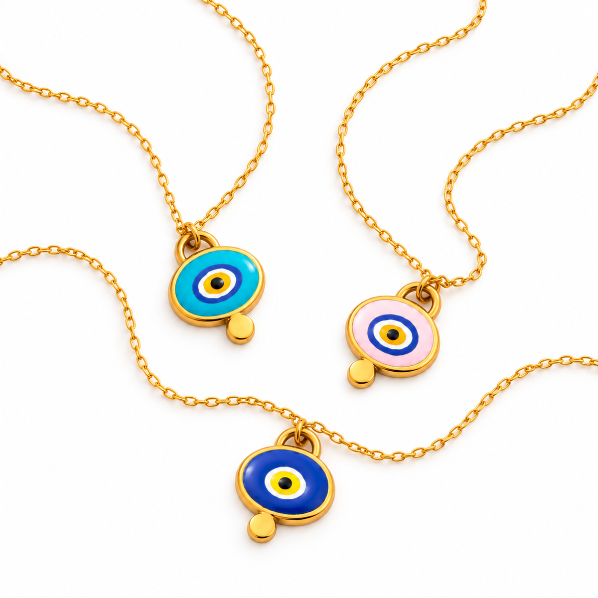 Evil Eye Enamel Pink 18K Gold Plated Short Chain Necklace - N3-001B