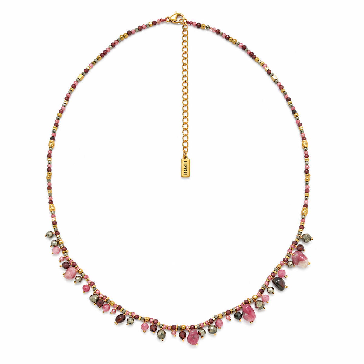 Delicate Mini Faceted Stone Short Necklace with Stone Mix Dangles - N2-2806A