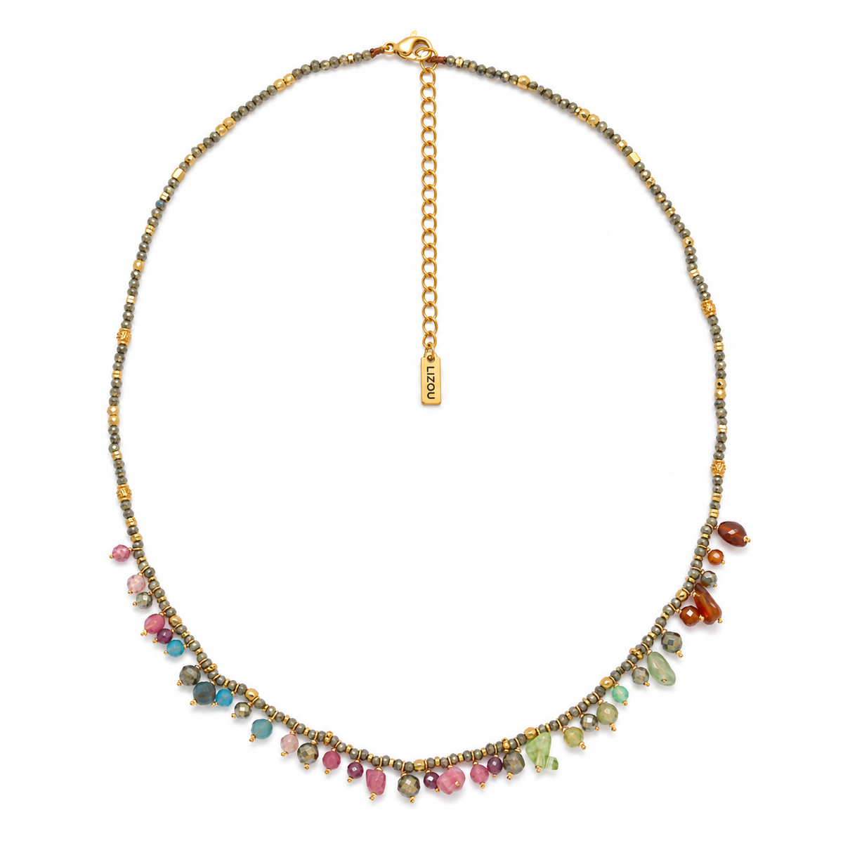 Delicate Mini Faceted Stone Short Necklace with Stone Mix Dangles - N2-2806B