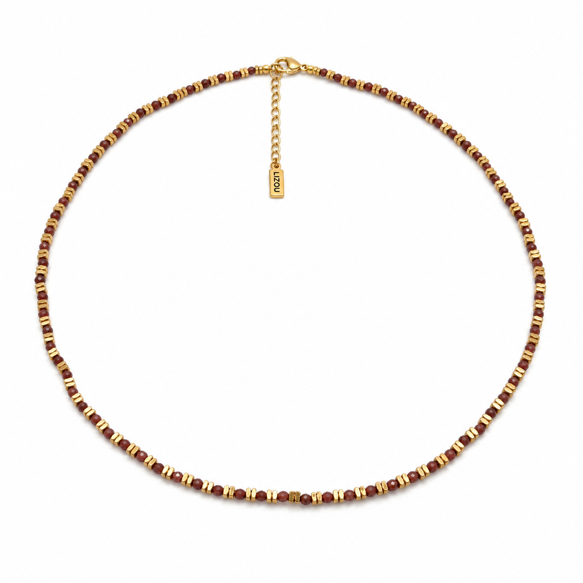Faceted Garnet and 18K Gold Plate Nugget Necklace - N2-2793
