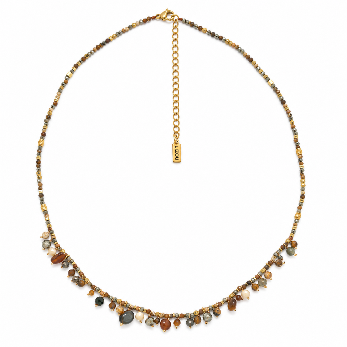 Delicate Mini Faceted Stone Short Necklace with Stone Mix Dangles - N2-2806C