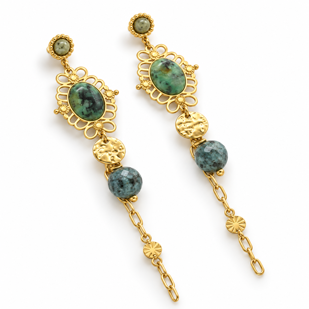 Multi Chain African Turquoise Stud Earrings - E4-499