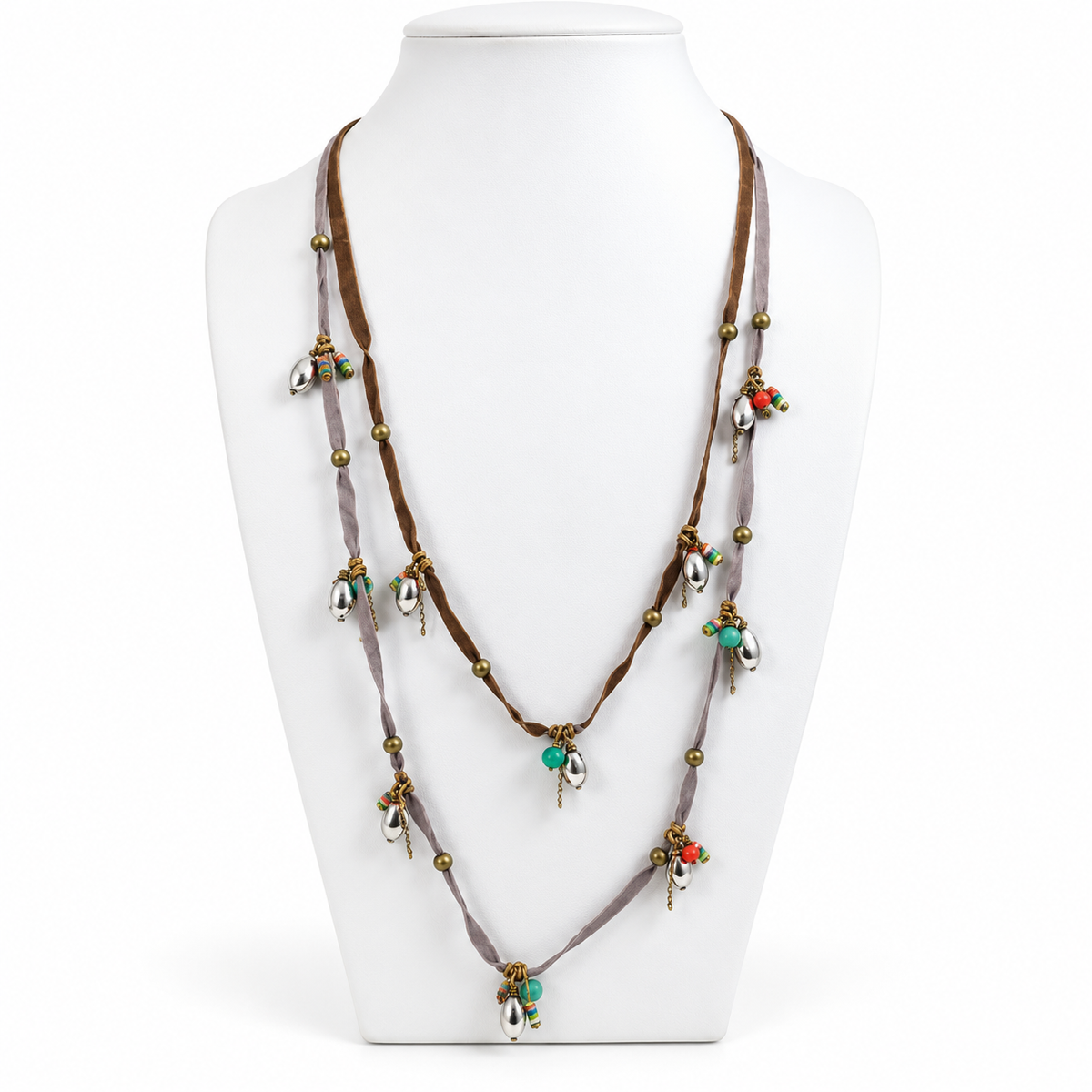 Leather and Crystal Two Tier Necklace -The Classics Collection- N2-937