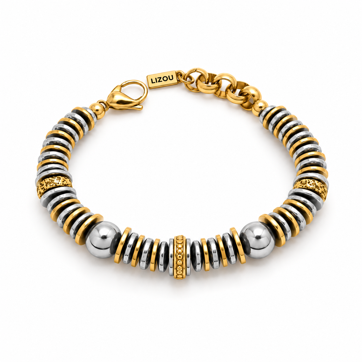 Stainless Steel Two Tone Rondelle Bracelet - B4-064