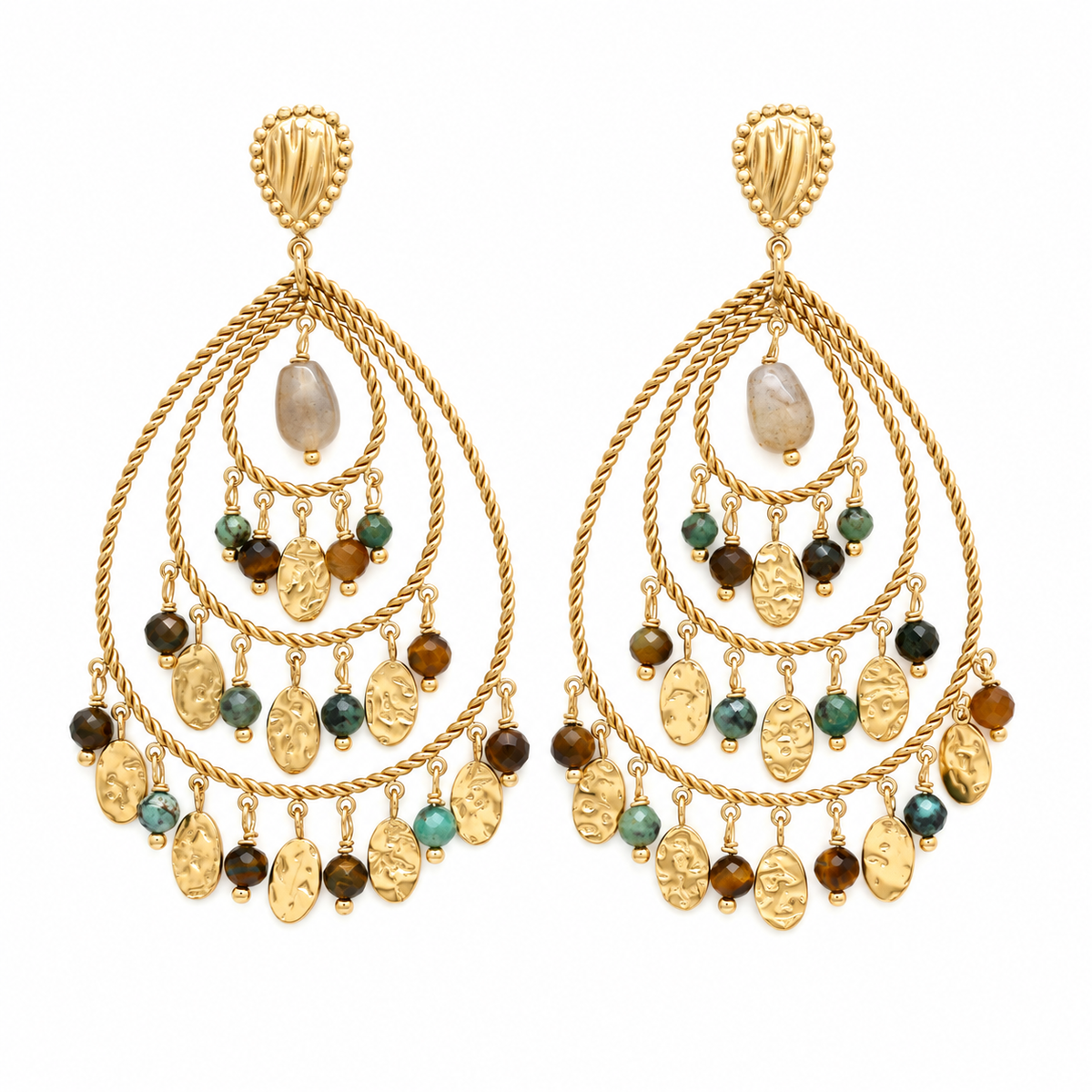 Three Tier African Turquoise Dangle Earrings - E4-482C